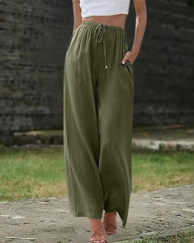 グリーンの綿麻パンツ