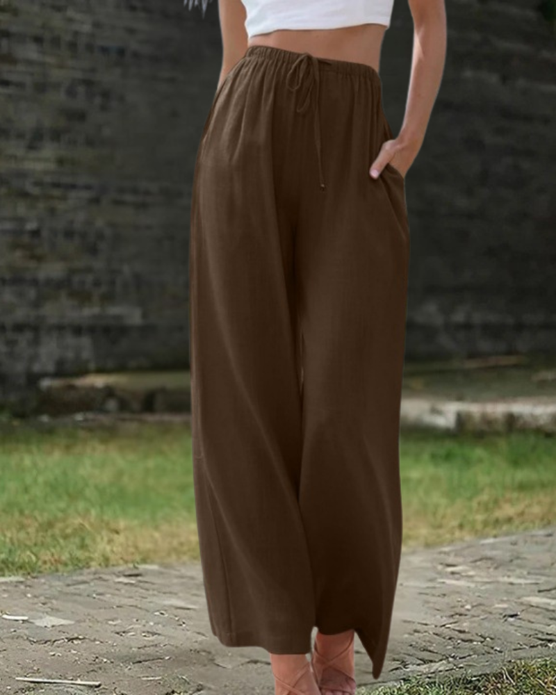 ブラウンの綿麻パンツ