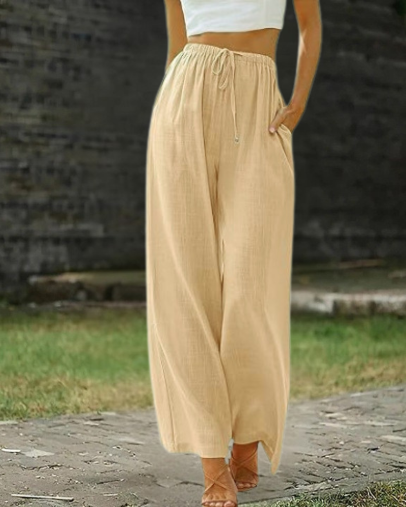 ライトイエローの綿麻パンツ