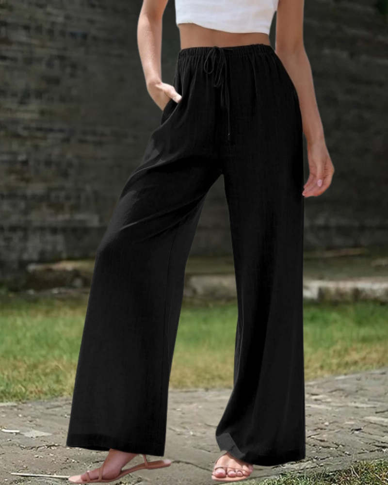 ブラックの綿麻パンツ