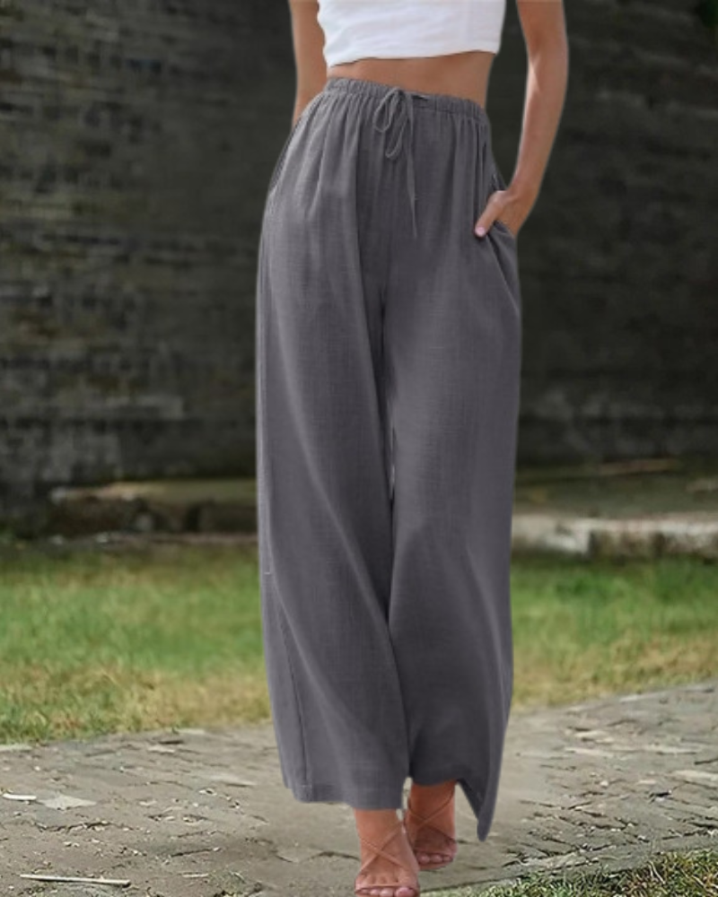 ダークグレーの綿麻パンツ