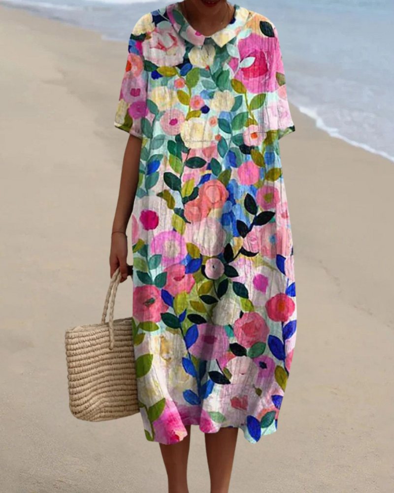 プリントカラーのマルチカラードレス