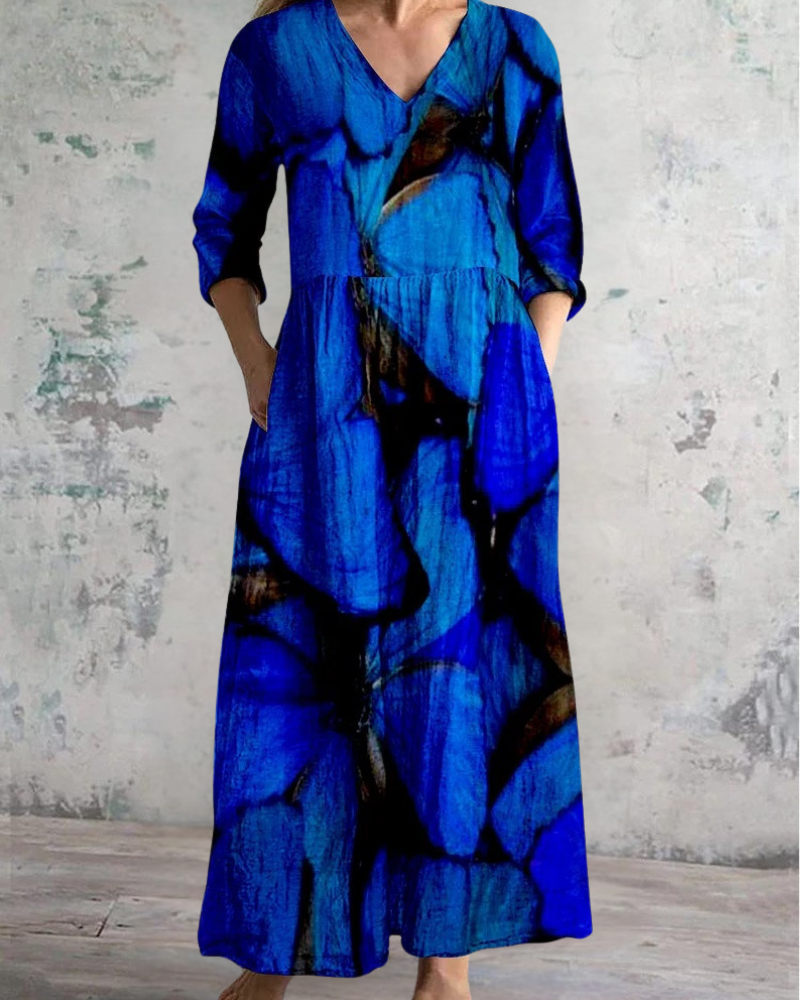 プリンテッドロングスカート ブルーフラワー