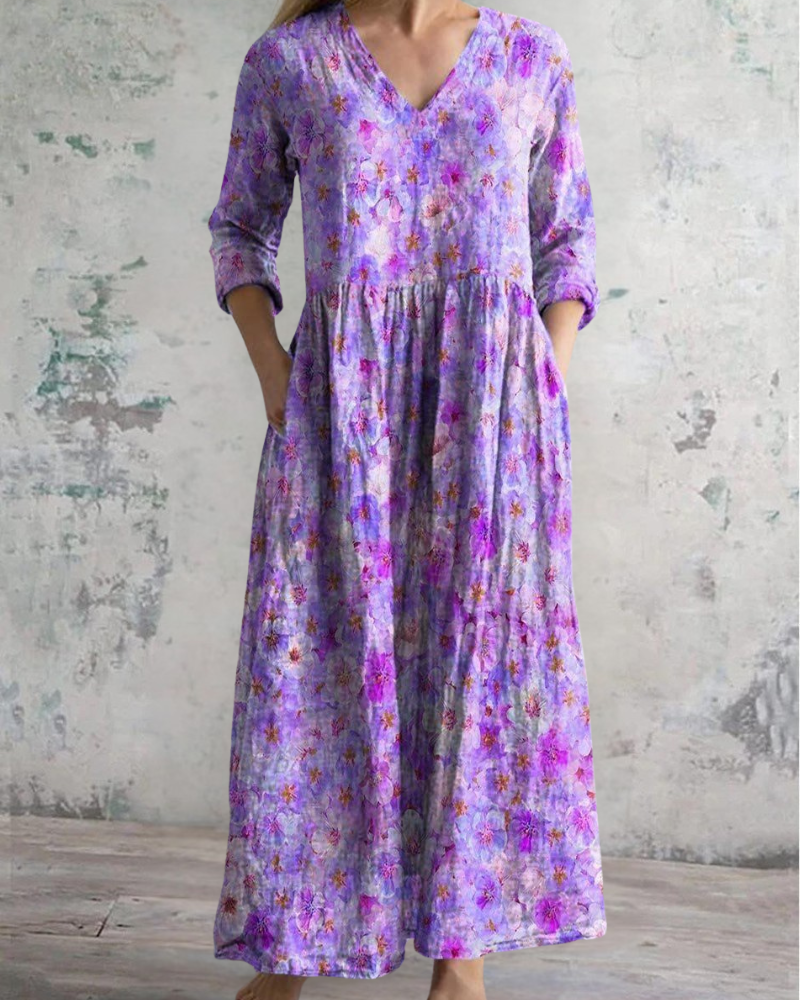 パープルフラワーロングスカート