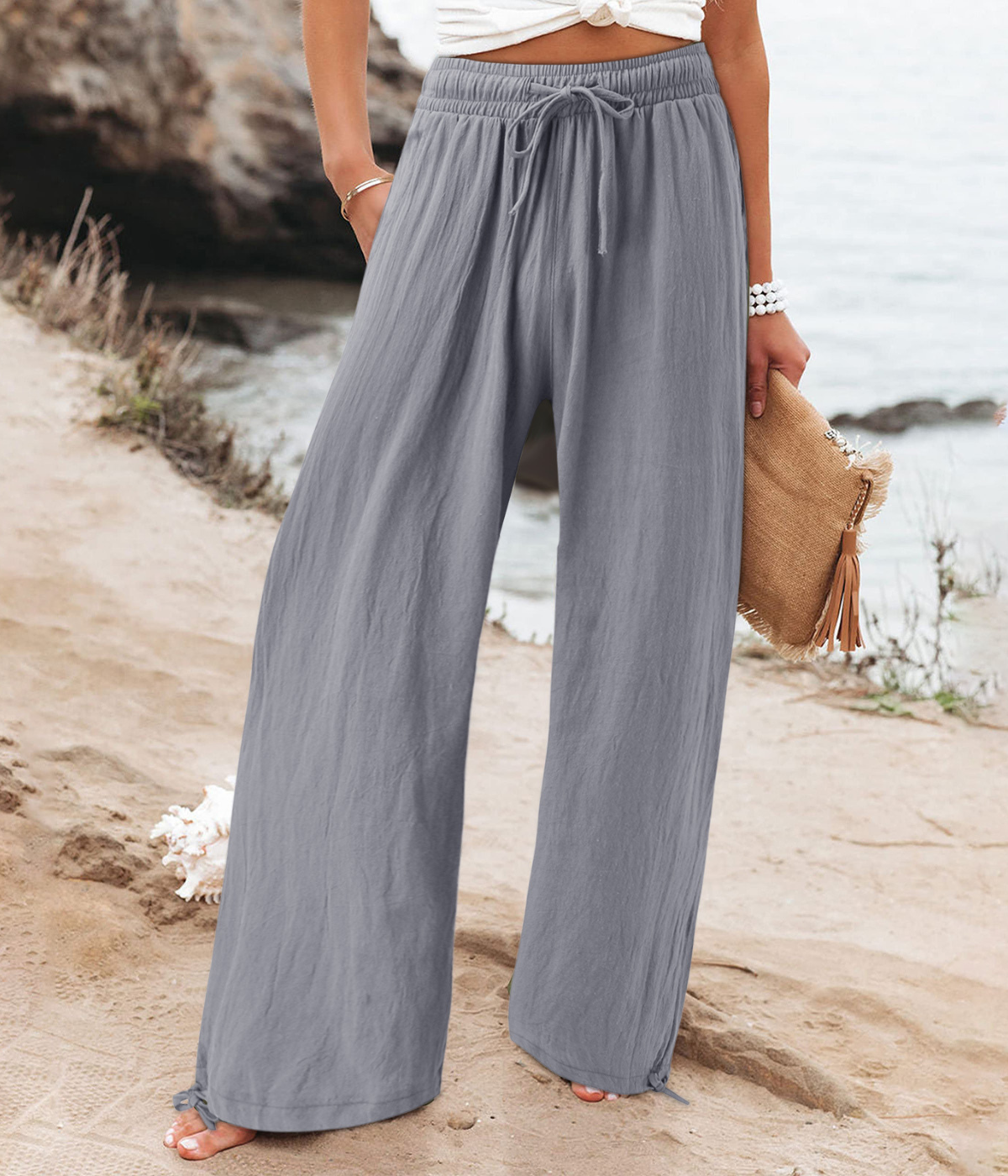 グレーカジュアルなボヘミアン・パンツ