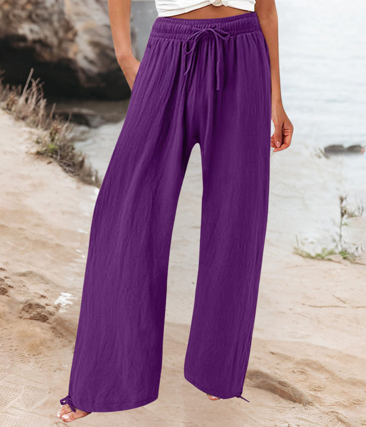 パープルカジュアルなボヘミアン・パンツ